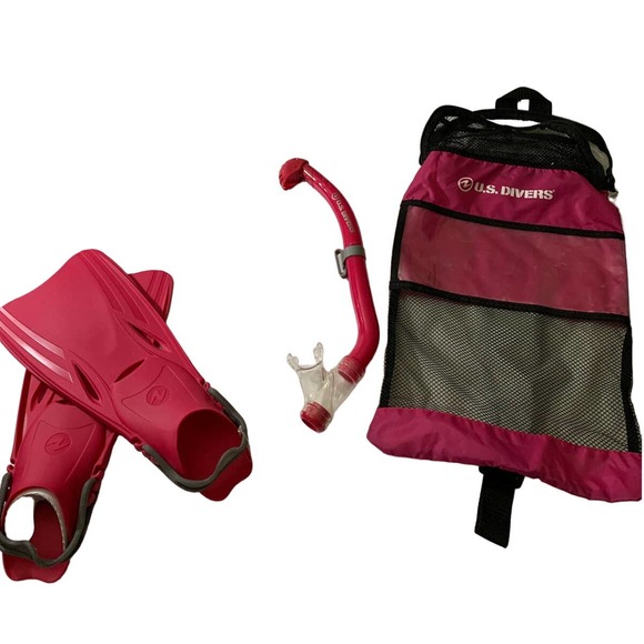 US DIVERS Pink Youth Diving Set S/M (9-13 shoe adj) fins snorkel bag, NO MASK - Picture 2 of 9